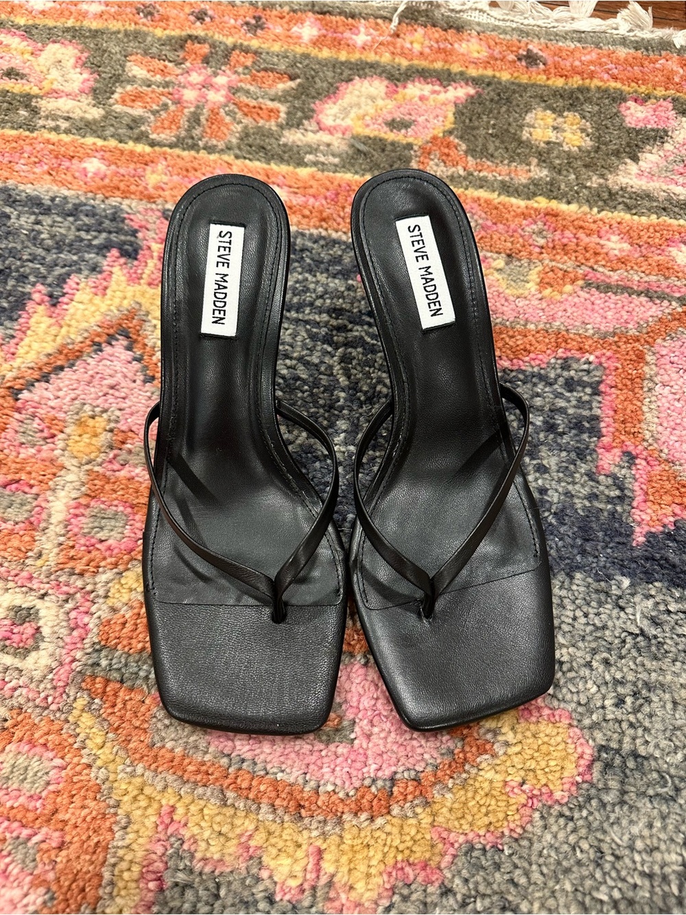Steve Madden Black Minimalist Square-Toe Strappy Heels